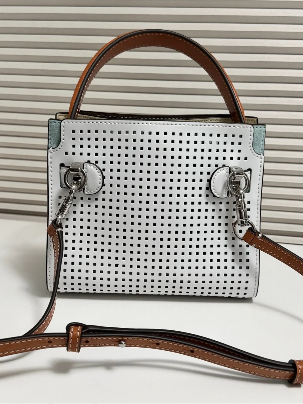 Tory Burch Lee Radziwill Petite Double Bag in Perforated Leather